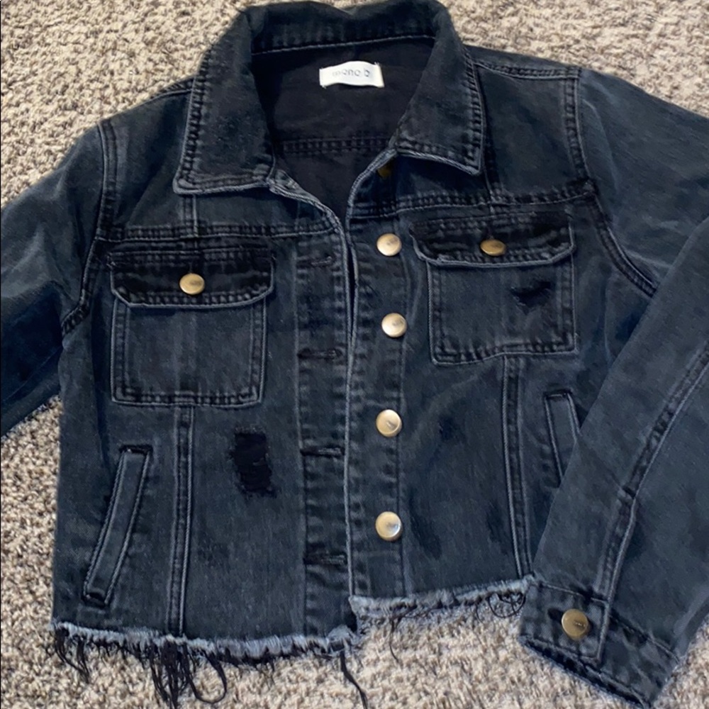 Distressed black denim jacket
